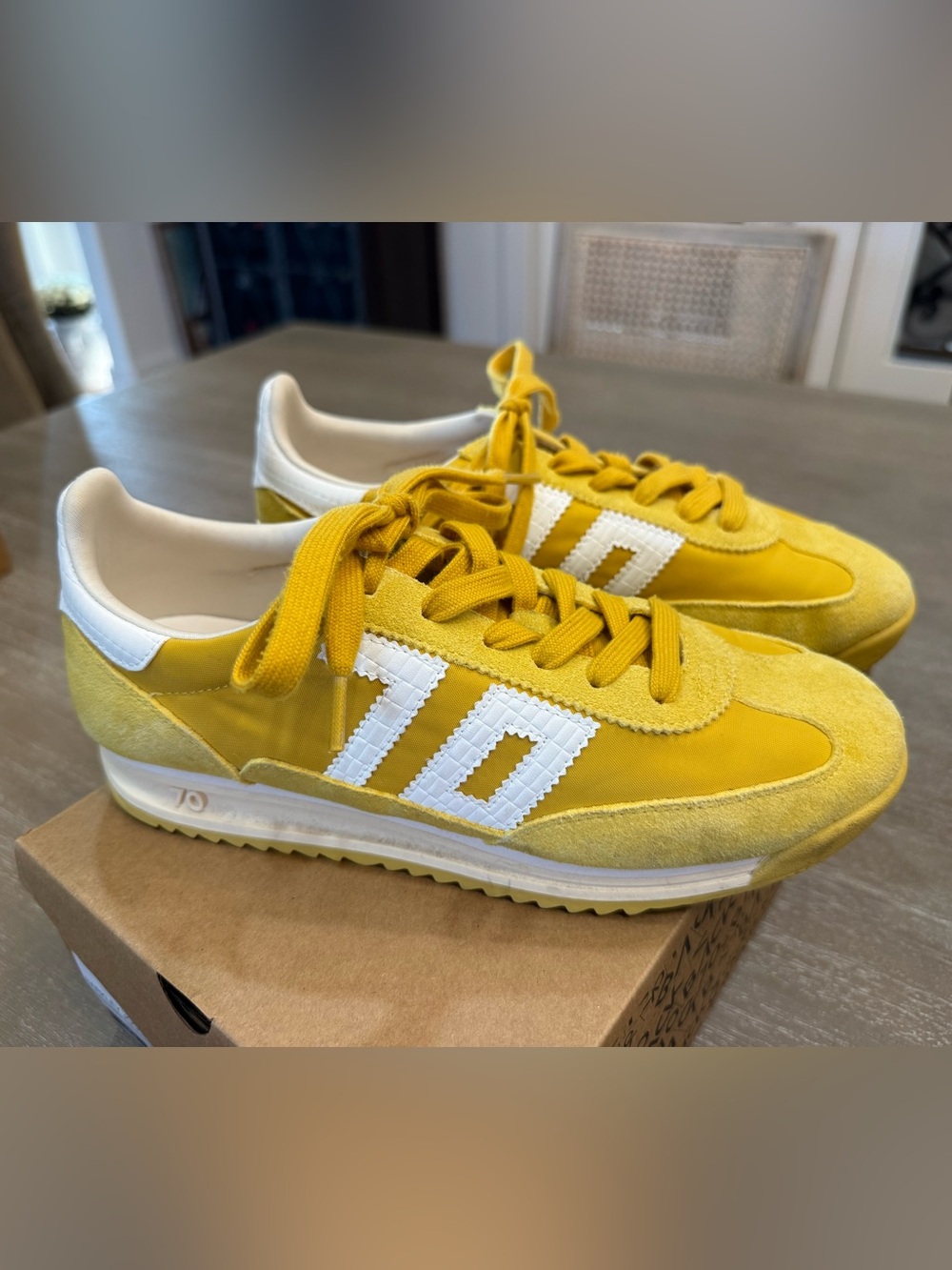 Yellow Women's Retro Runner Sneakers with White Accents